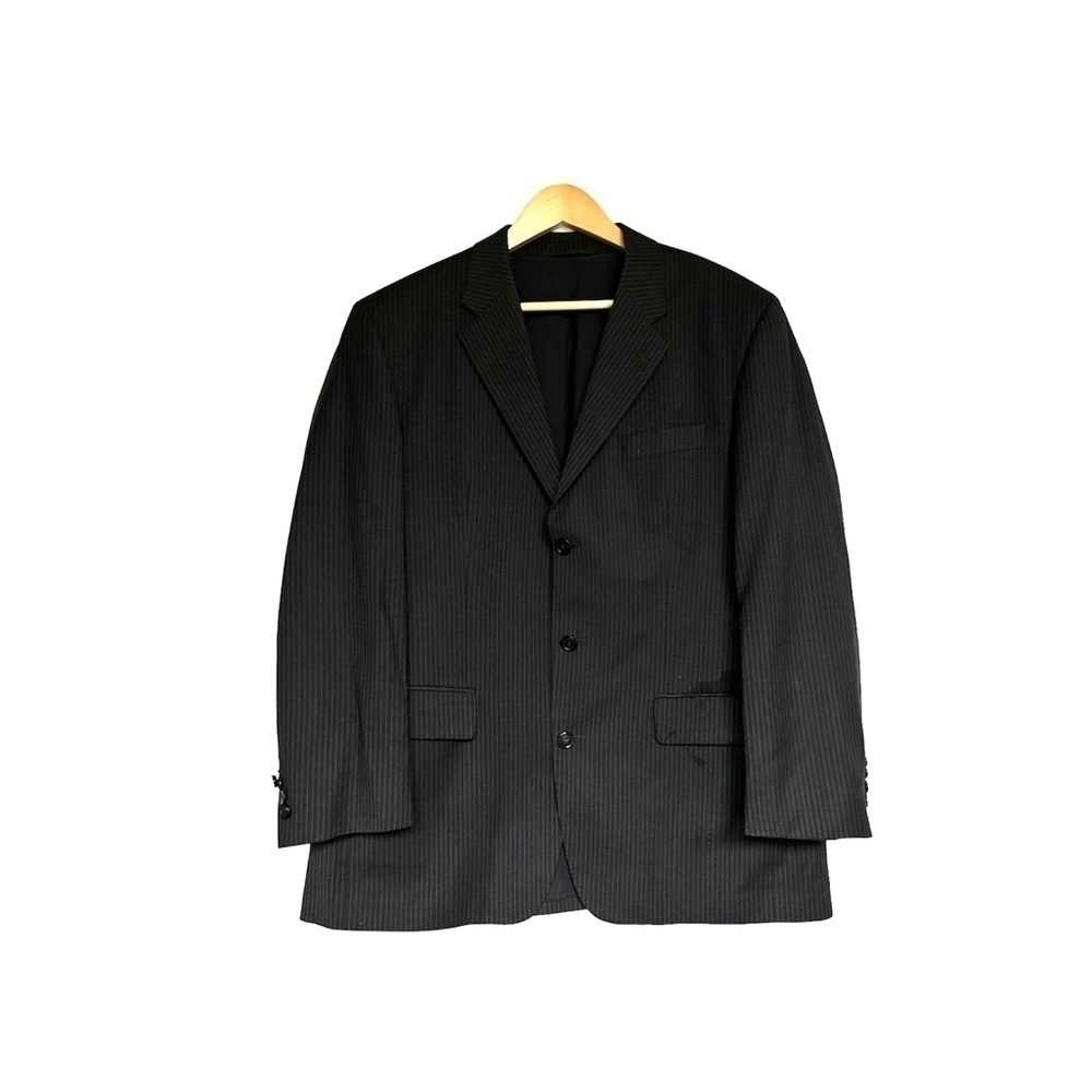 HUGO boss 100 % virgin wool black pinstripe suit jacket blazer size 42 R